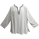 Amazon.com: Men's Indian Yoga Mandarin Collar Gauze Cotton Embroidered ...
