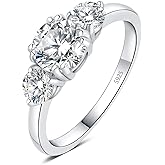 JewelryPalace Classic 1ct 3 Stone Moissanite Solitaire Engagement Rings for Women, 925 Sterling Silver 14K Gold Promise Ring for Her, Round Cut Simulated Diamond Wedding Rings H-J Size 5-10