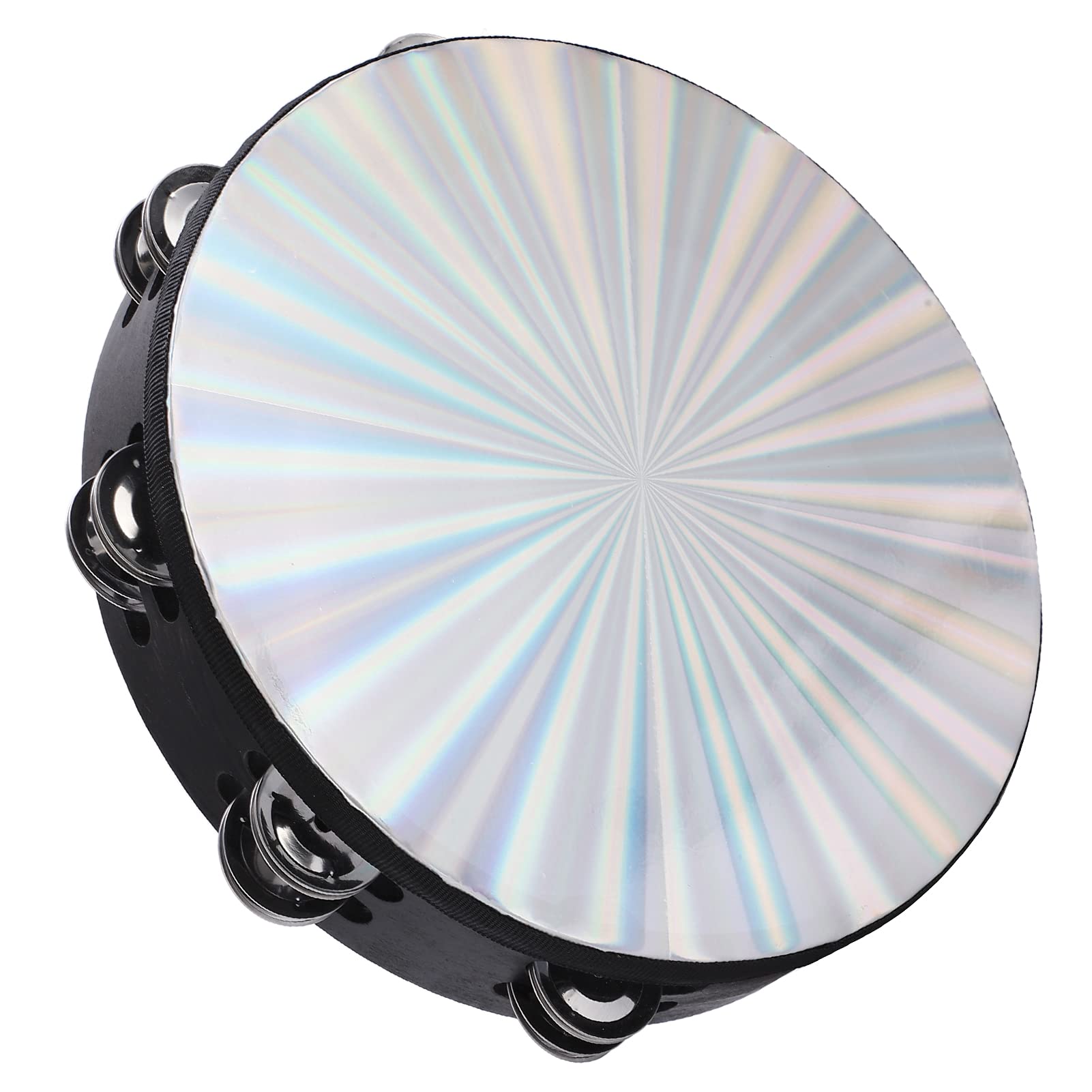 Tambourine Hand Drum 10in Double Row Jingles Reflective Percussion Instrument for Adults KTV Party