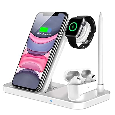 Cargador inal&aacute;mbrico QI-EU, 4 en 1 Estaci&oacute;n de carga r&aacute;pida certificada por Qi Compatible con Apple Watch Airpods Pro iPhone 12/11/11 Pro / X / XS / XR / Xs Max / 8/8 Plus, Soporte de carga inal&aacute;mbrico compatible Samsung Galaxy S20