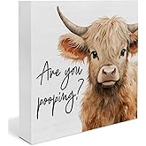 Highland Cow Bathroom Decor, Are You Pooping Wooden Sign, Funny Highland Cow Gifts, Western Home Bathroom Decor for Table Shelf