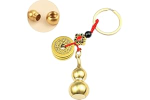 TRADE STAR EXPORTS Feng Shui Brass Wu Lou Gourd Key Chain with Chinese Feng Shui Coins for Good Luck Fortune, Brass Calabash Gourd with Good Luck Fortune Coins and Chinese Knot for Longevity, Wealth and Success (Red)