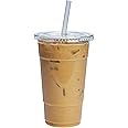 GUSTO [24 oz. - 50 Count Clear PET Cups with Lids, Disposable Coffee Cups with Flat Lids - Ideal for Cold Beverages, Smoothies, and to-Go Drinks - Formerly Comfy Package