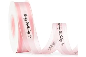 CIDENBIO Happy Birthday Ribbon for Gift Wrapping, 1 Inch 25 Yards Pink Ribbon for Flower Bouquet, Organza Satin Ribbon for Crafts Bow Making Cake Box Party Decoration, Happy Birthday Ribbon for Flower Bouquet