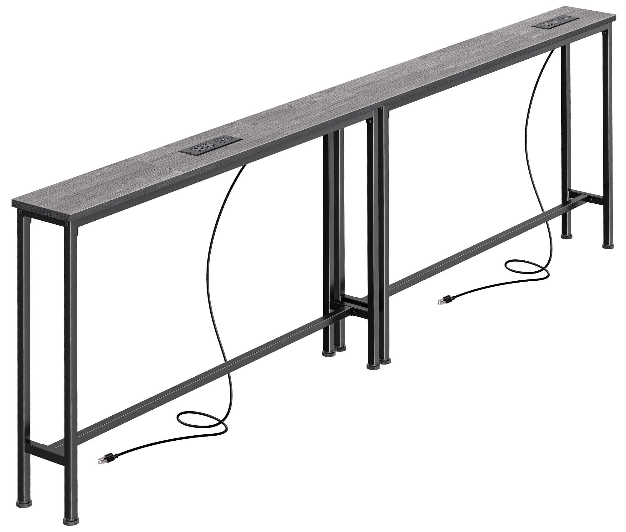 Photo 1 of SUPERJARE 78.8 Inch Narrow Console Table with Outlet, Sofa Table Set of 2, Behind Couch Table, Long Entryway Tables with Charging Station, for Living Room, Charcoal Gray