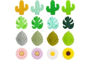 16pcs Knitting Needle Stoppers, Silicone Needle Point Protectors Daisy Leaf Cactus Monstera Silicone Focal Beads Knitting Sup