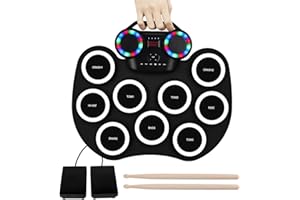 SSLLRETU Electric Drum Set, 9 Drum Pad Electronic Drum Set, Kids Drum Set with Drum Pedals and Drum Sticks, Kids Gifts for Christmas Thanksgiving Birthday, White