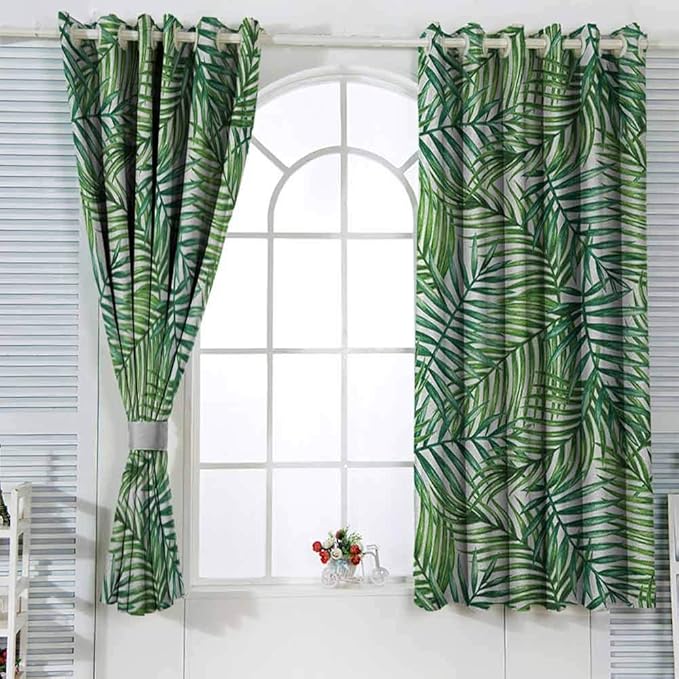 Decoración para el hogar cortina de ventana opaca hoja acuarela