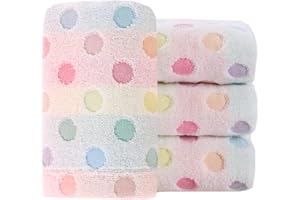 Pidada Hand Towels Set of 4 Colorful Polka Dot Pattern 100% Cotton Soft Absorbent Decorative Towel for Bathroom 13.4 x 30 Inch (Beige)