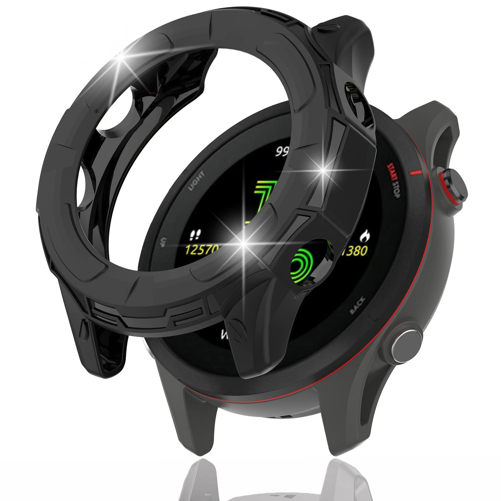 Miimall Case Compatible with Garmin Forerunner 255/Forerunner 255 Music, Soft TPU Bumper Protective Frame Shockproof Ultra-Thin Silicone All-Around Protective Cover for Forerunner 255-Black