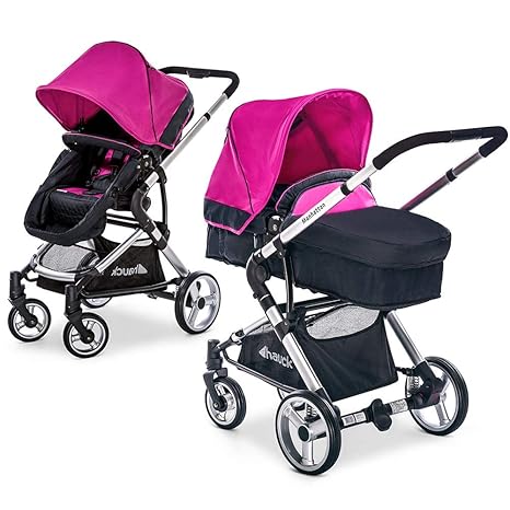 Hauck Kombi-Kinderwagen Manhattan | Kinderwagen-Set mit Babywanne und Sportwagenaufsatz - Charcoal Purple Pink