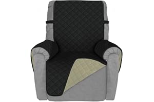 Deeky Recliner Chair Covers for Small Recliners, Reclining Chair Cover Slipcovers, Couch Sofa Covers for Dogs Pets Reversible Water Resistant Furniture Covers with Elastic Straps, Black/Beige