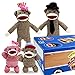 The Sock Monkey Family & Woodie Wagon Carrying Case - Includes Mr. Coconuts, Cupcake, Daisy May, Joey- Set of 4 Plush Stuffed Animal Toys