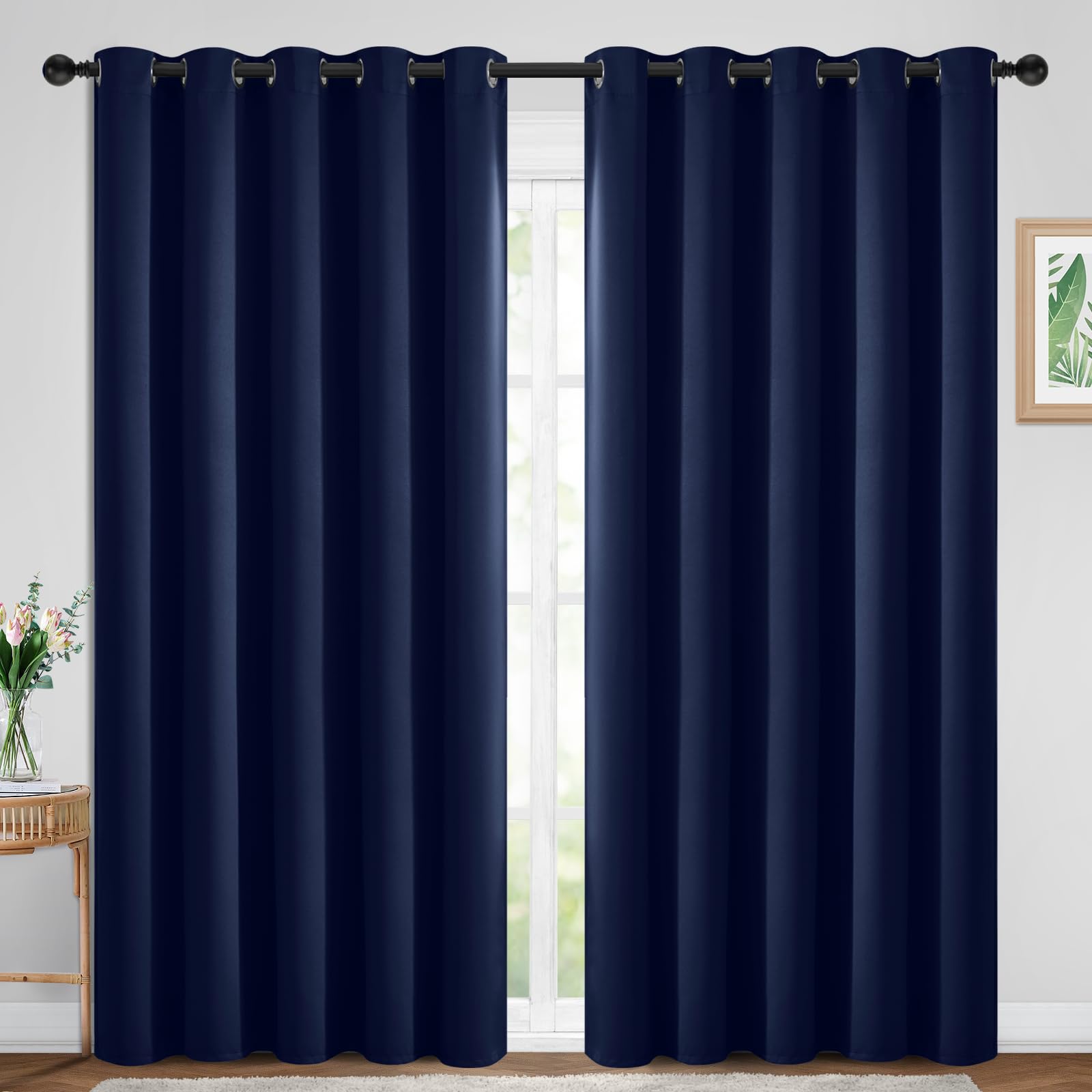 Yakamok Blackout Curtains Room Darkening Thermal Insulated Window Panels,Solid Grommet Top Drapes for Bedroom/Living Room(70Wx84L, Navy Blue, 2 Panels) Image