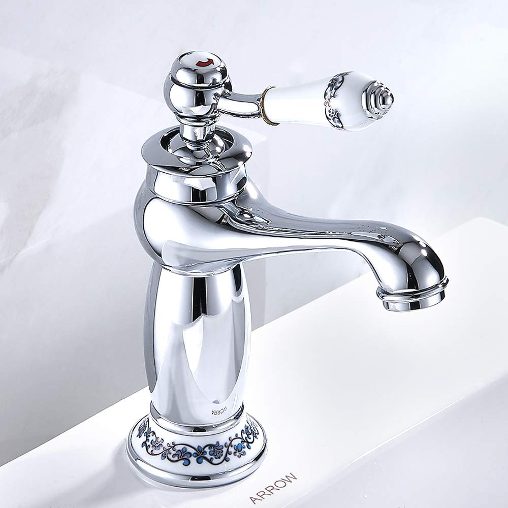 Luxury Victorian Basin Mixer Taps Chrome Mono Bathroom Cloakroom Sink Tap Hot and Cold Classic Faucet (Chrome)