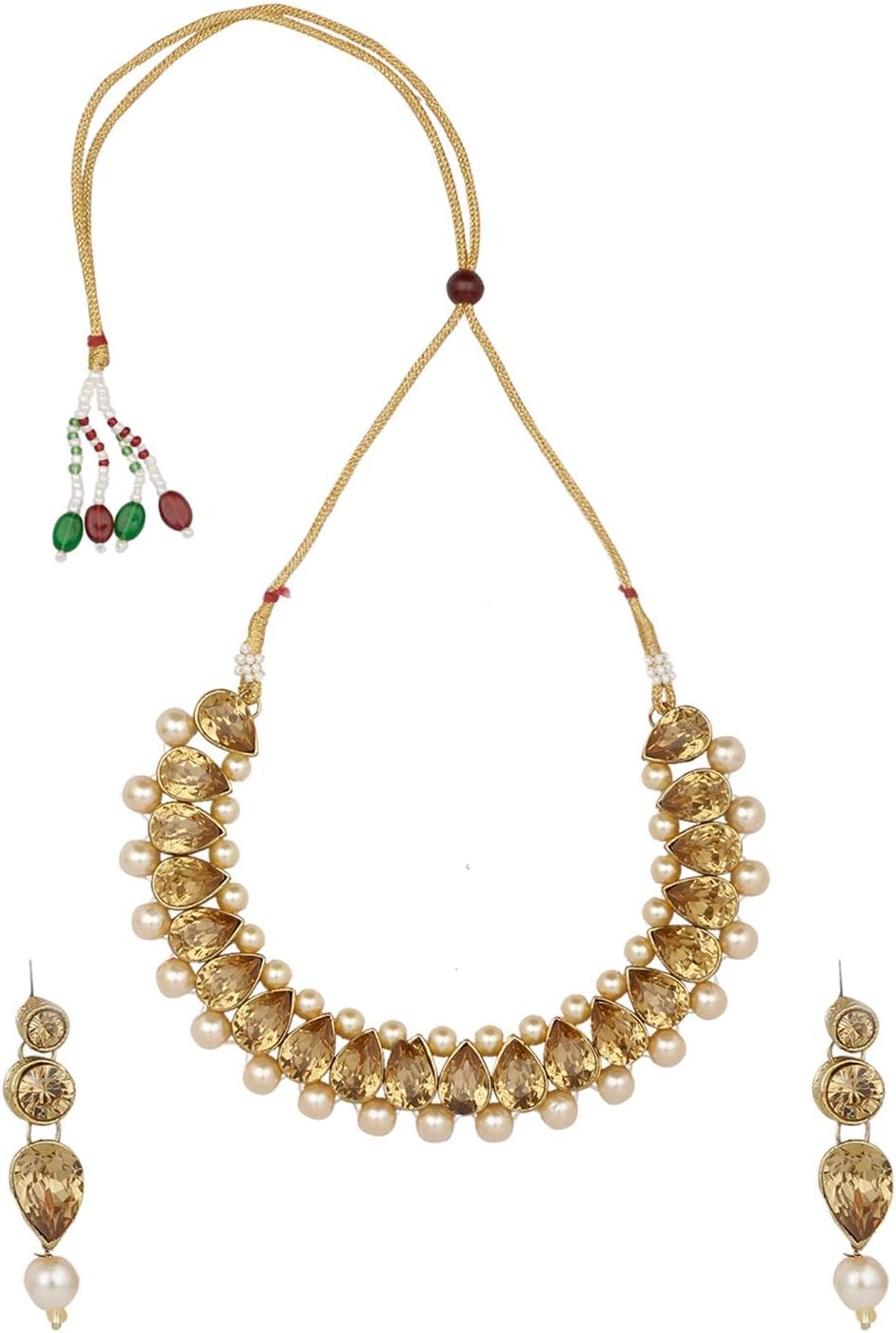 Indian Bollywood Traditional 14 K Gold Plated Kundan Crystal Pearl Wedding Bridal Choker Necklace Earrings Jewelry Set