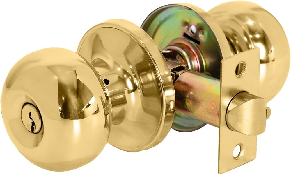 XFORT Bello Entrance Knob Set Polished Brass with Tubular Latch and 3 Keys