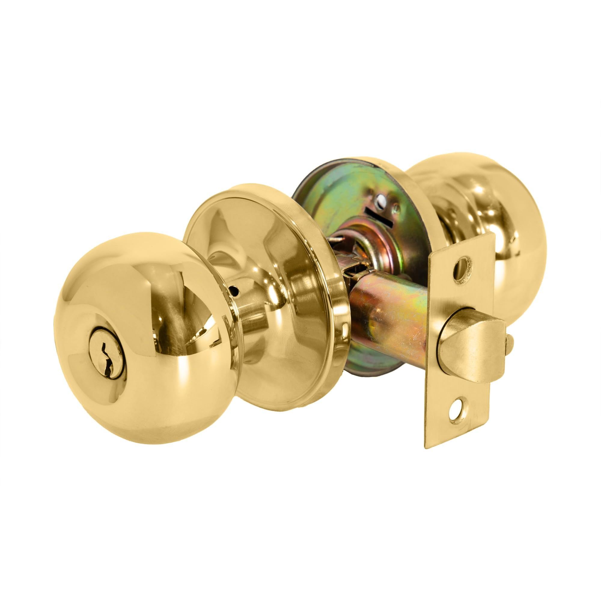XFORT Bello Entrance Knob Set Polished Brass, Door Knob with Lock for Internal Wooden Doors, Complete Set with Tubular Latch and 3 Keys