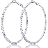 Deliyer Rhinestone Hoops Earring for Womens Large Big 925 Sterling Silver Hoop Earrings With Diamond Medium Silver or Gold Earrings Gifts Non Tarnish Hypoallergenic Lightweight 30 40 50 60 70mm