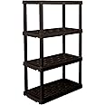 Oskar 4 Tier Plastic Shelf, Garage Shelving Unit, Rack and Storage Shelves - Ideal for Storage Shed, and Shelf Organizer - Perfect for Garage Storage and Shelving Solutions, Black
