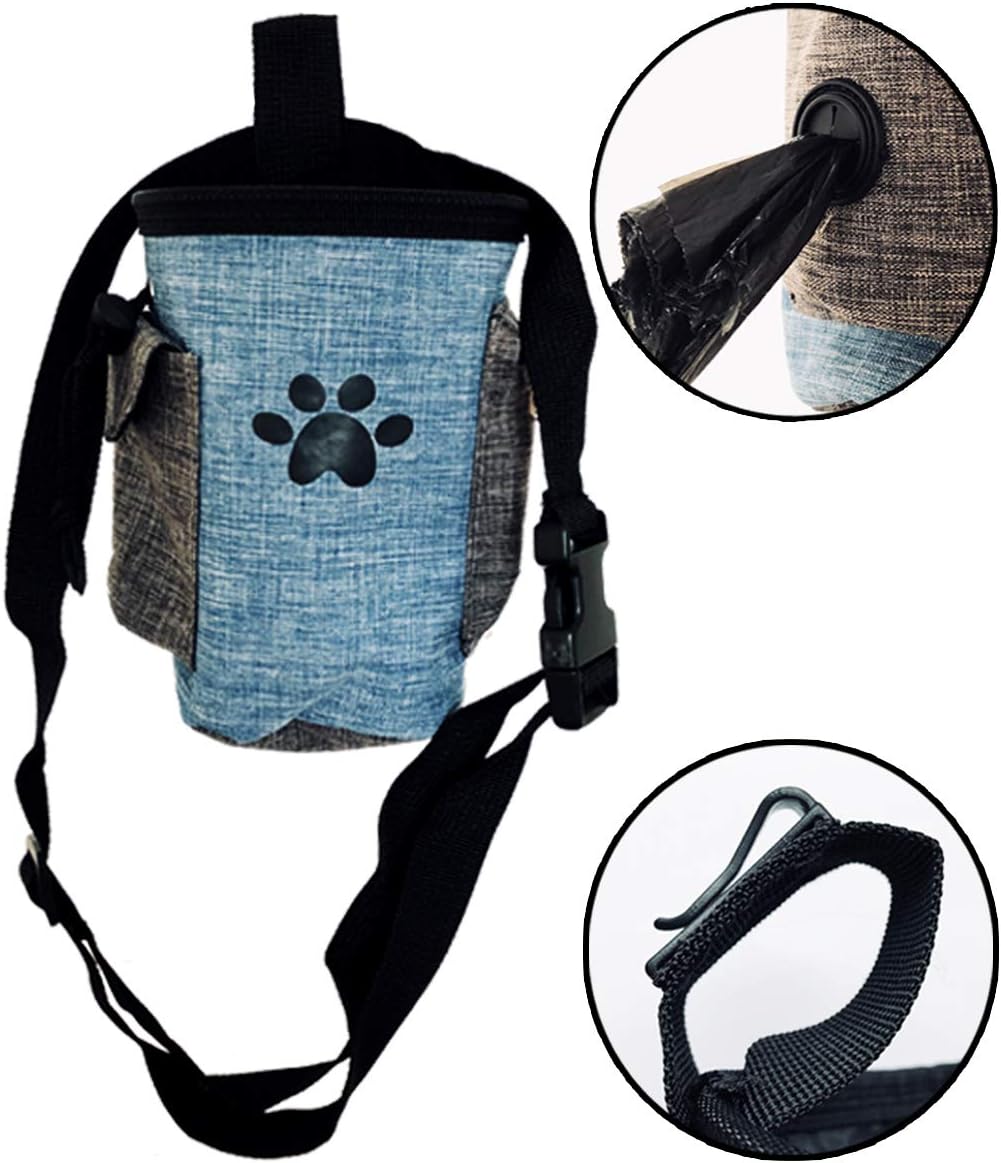 Pet Treat Pouch Dog Training Bag with Belt Carries Pet Toys Kibble Treats Sport Running Drawstring Waist Bag Poop Bag Dispenser (Blue): Pet Supplies