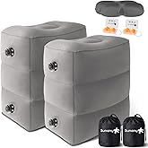 Sunany Inflatable Travel Foot Rest Pillow, Airplane Bed for Kids and Toddler, Adjustable Height Portable Elevating Leg, Trains, Cars, Home, Office (2 Pack)