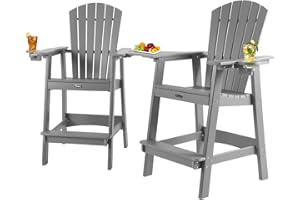 FUNBERRY Tall Adirondack Chairs Set of 2 with Removable Connecting Table, All Weather High Top Balcony Chair with Cup Holders