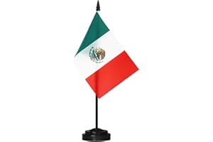 Anley Mexico Deluxe Desk Flag Set - 6 x 4 Inch Miniature Mexican Desktop Flag with 12" Solid Pole - Vivid Color and Fade Resistant - Black Base and Spear Top