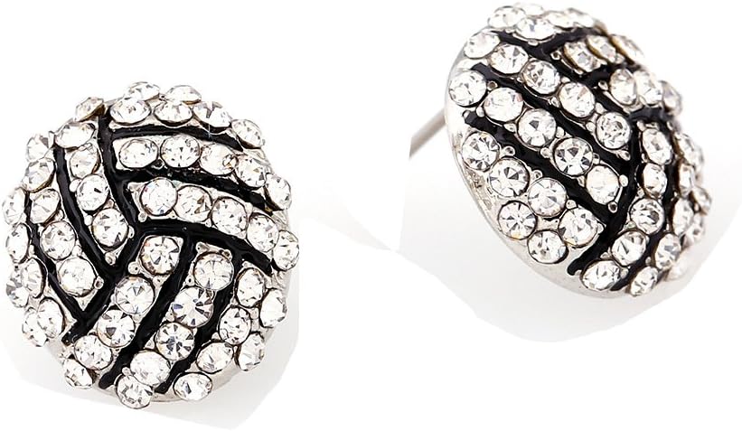 CHUYUN Crystal Volleyball Baseball Fashion Crystal Rhinestone Fish Hook Dangle Basketball Earringswith Black Enamel Sports Ball Earrings
