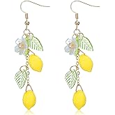 1 Pairs Lemon Earrings for Women, Yellow Dainty Lemon Drop Dangle Earrings, Unique Fun Fruit Earring, Cute Fruit Flower Studs Hook Earring