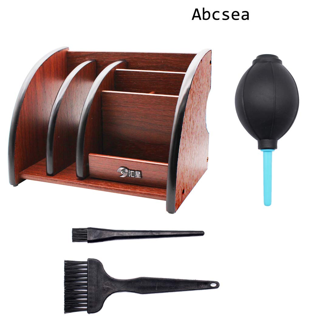 Abcsea red Wooden Pen Holder for Desk, Desktop Storage Box,Small Bookshelf with Two Keyboard Brushes and a dust Blower
