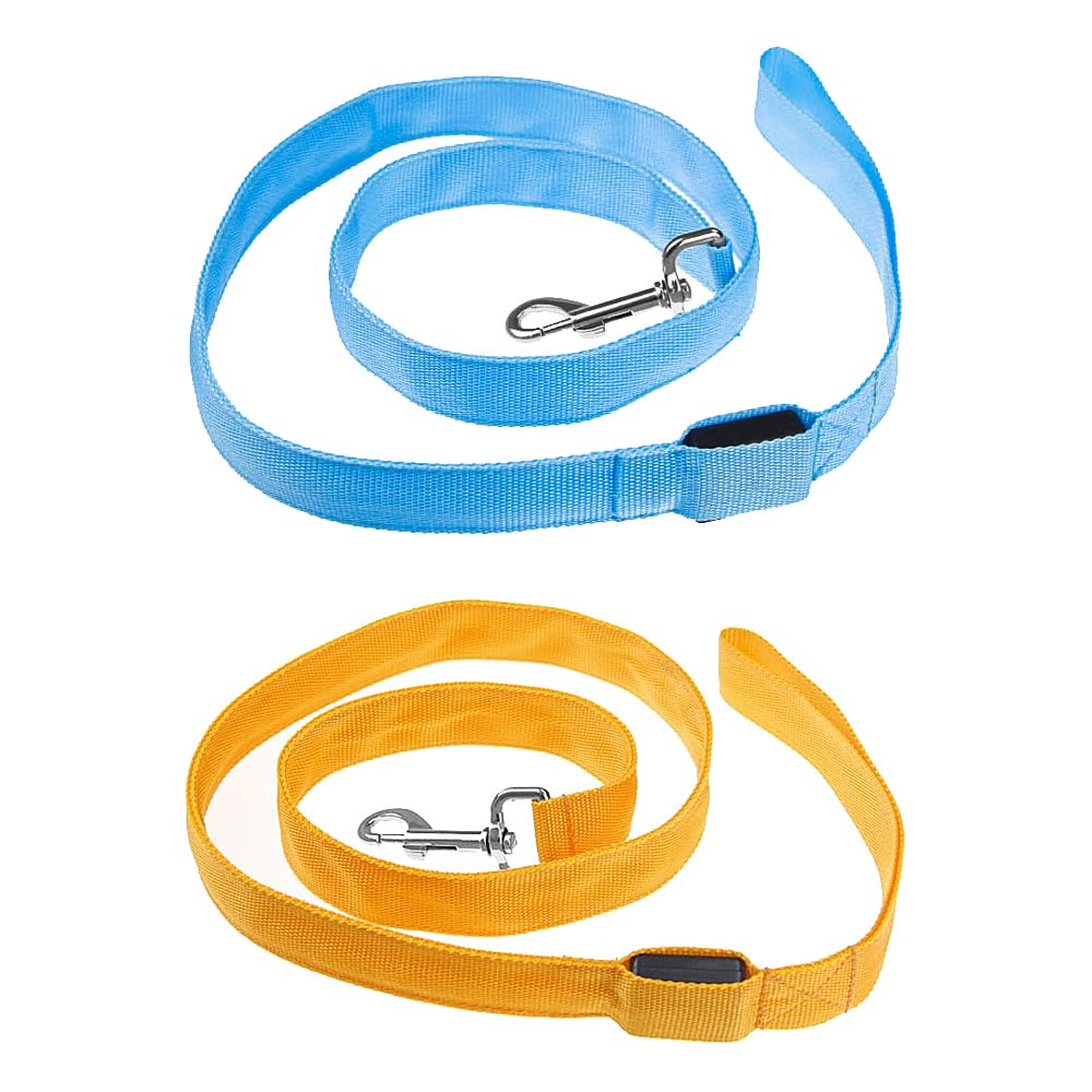Tiardey 2pcs LED Glowing Dog Leash, Soft Waterproof Reflective Glitter Dog Leash with Padded Handle for Night Walking, Safety Glow-in-the-Dark Dog Leash (Yellow + Blue)