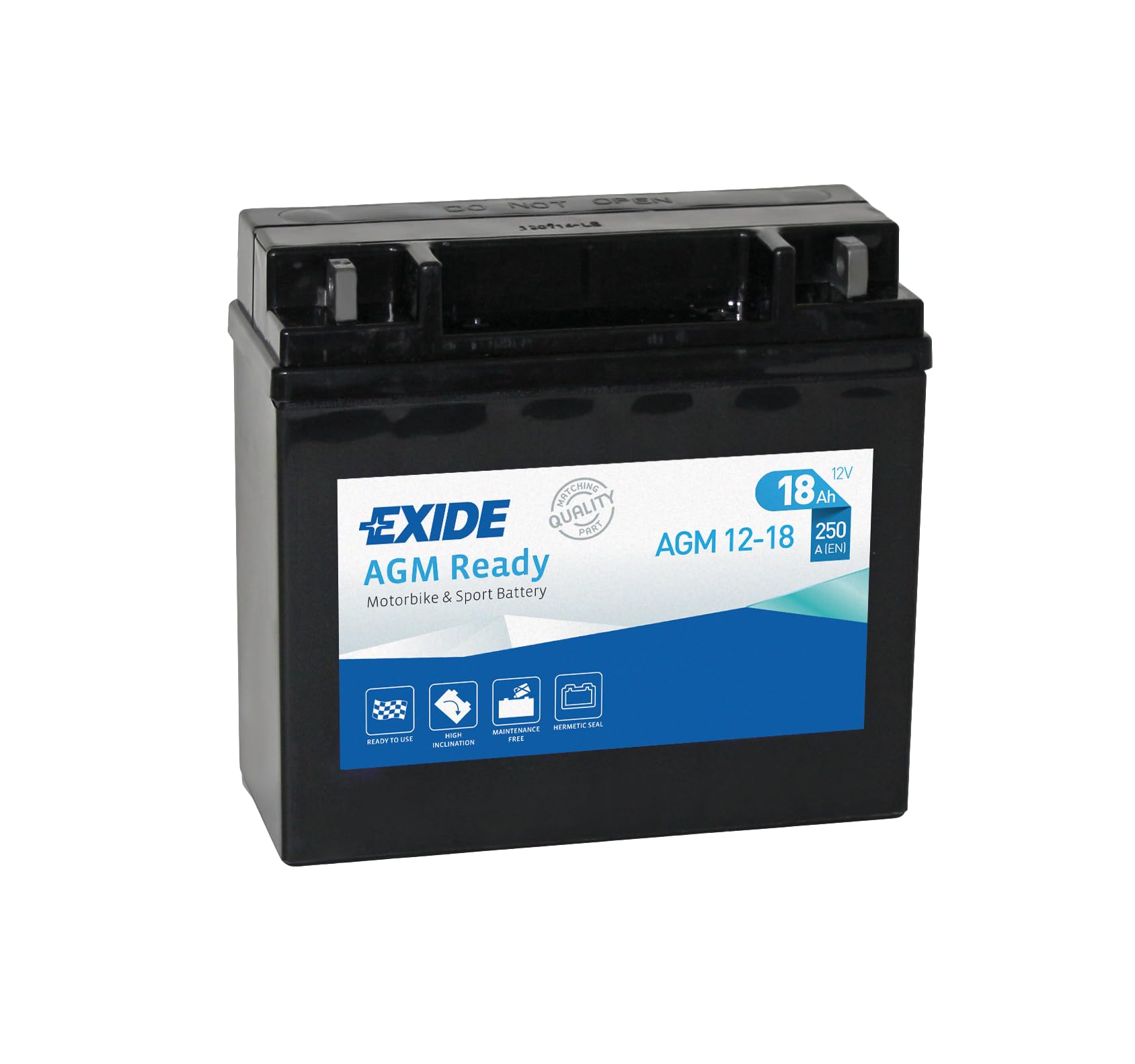 EXIDE AGM12-18 Replacement Battery DIN 51814/51913 / 52015 for 12Y16A-3A/3B, YB16CL-B, YB18L-A/A2 et SLA12-18 Cold Start 250 A EN M11 182 x 77 x 168 mm 12 V 18 Ah