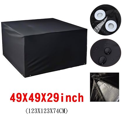 Fellie Cover Square Patio Table and Chair Set Cover 49-inch Waterproof Outdoor Furniture Cover, Durable Patio Table Cover, Black