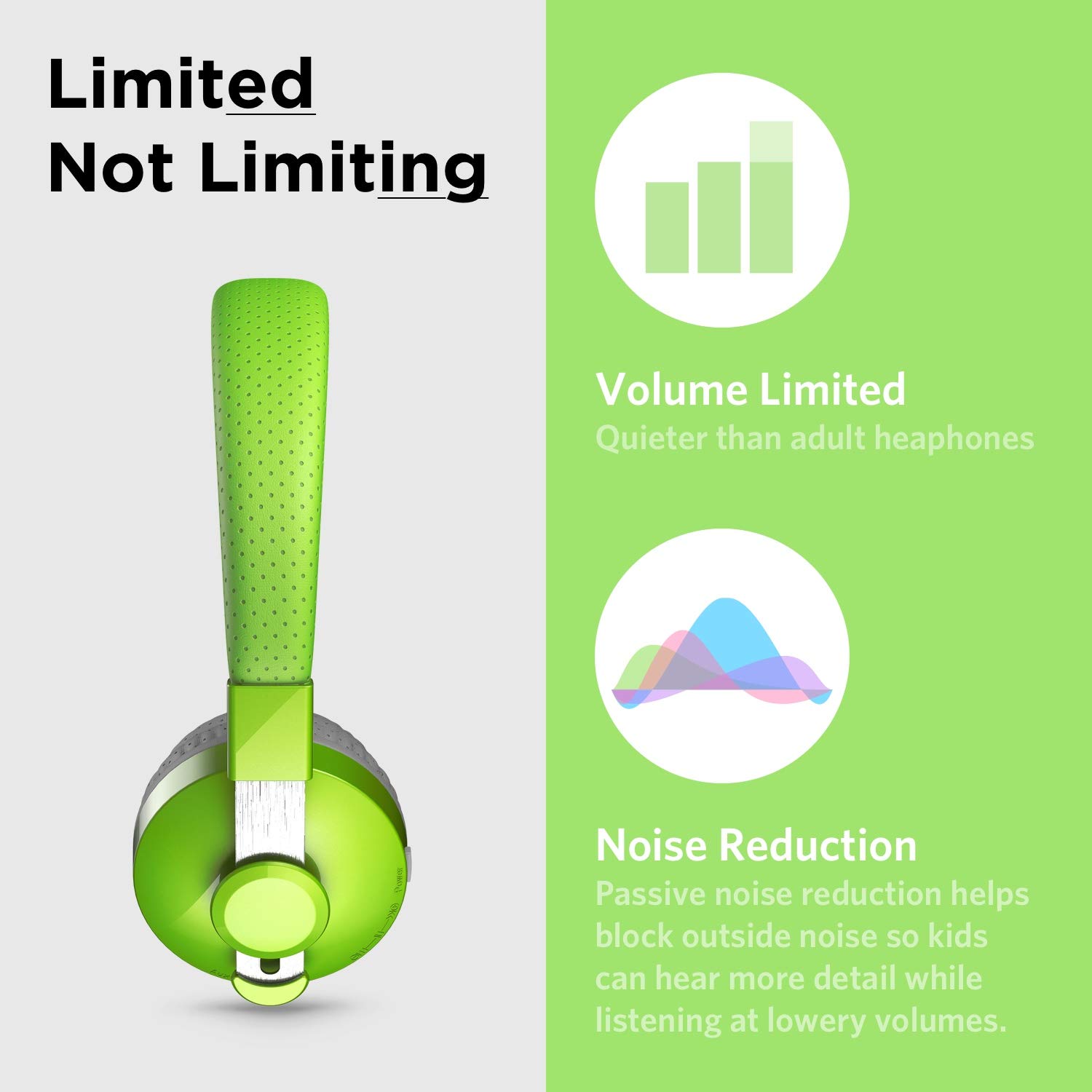 LilGadgets Untangled Pro On-Ear Wireless Kids Headphones for School, Microphone, Volume Limited, SharePort Technology, SoftTouch Padding, Green
