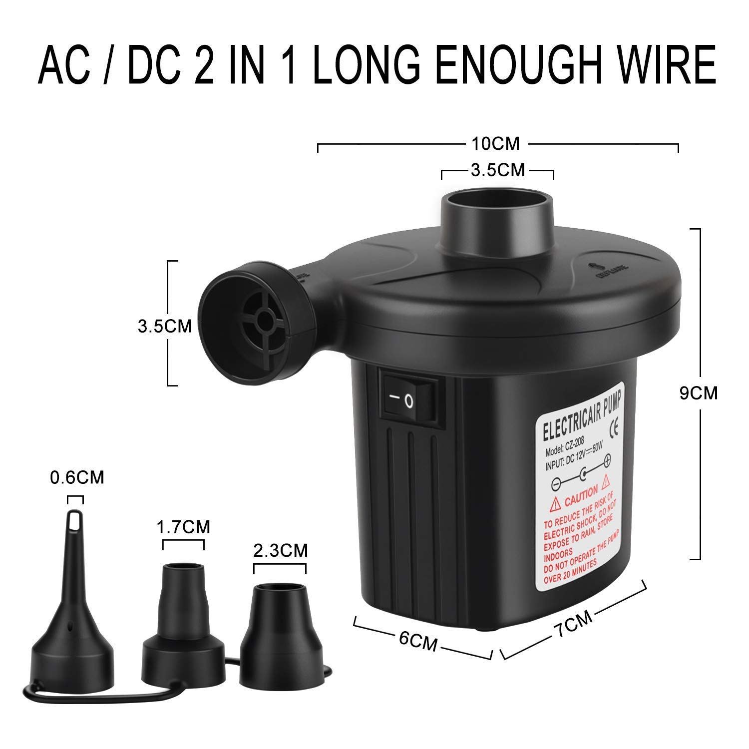 MUEAST Elektrische Luftpumpe USB Luftmatratze Pumpe, 2 in 1 Elektropumpe Power Pump Inflator Deflator mit 3 Luftdüse für aufblasbare Matratze,Kissen,Bett,Boot,Schwimmring (Schwarz)