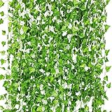 CQURE 12 Pack 84 Ft Ivy Garland,Greenery Leaf Vine Garland Artificial Foliage for Wedding Party Garden Wall Decoration