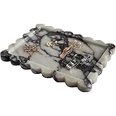 Natural Luxury Scalloped Marble Tray 10.8"x8", Rectangle Vanity Tray for Bathroom Kitchen Counter, Decorative Tray for Dresser Home Decor (calacutta Purple)