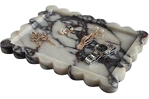 Nawgnail Natural Scalloped Marble Tray 10.8"" x8, Luxury Vanity Tray for Bathroom Kitchen Counter, Decorative Tray for Dresse