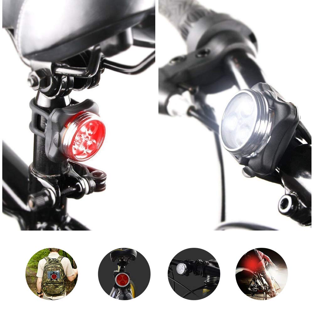 USB Rechargeable Bike Light Set, Super Bright Front Headlight and Rear LED Bicycle Light, 4 Light Mode Options, Water Resistant IPX4(2 USB Cables and 2 Strap Included)