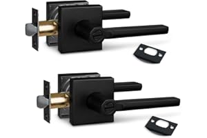 NEWBANG (2Pack) Bed/Bath Room Door Lever for Privacy Bathroom and Interior Door Door Lock Handle in Aged Matt Black, HD1601-DB-BK-2P