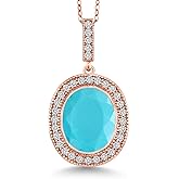 Gem Stone King 18K Rose Gold Plated Silver Oval Gemstone Birthstone Halo Necklace For Women | Oval 12X10MM | Halo Pendant Necklace for Women | with 18 Inch Chain
