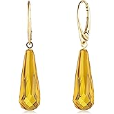 Amber Earrings for Women - Statement Gemstone Jewelry, Gold Plated Sterling Silver Leverback, Dangle Semi Precious Stone Ladies Earrings, Elegant Gift for Her
