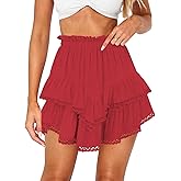 Women's High Waist Ruffle Mini Skirt Lace Trim Flowy Boho Skorts for Women Flared Tiered Golf Tennis Athletic Skirts
