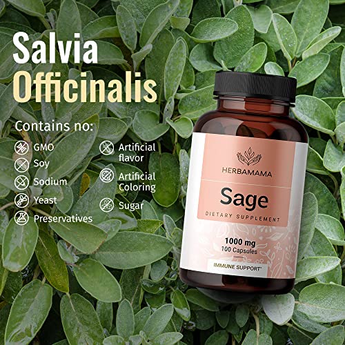 HERBAMAMA Sage Capsules 1000mg, 100 Capsules Organic Salvia