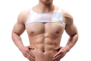SWBREETY Men's Shiny Metallic Muscle Half Tank Tops Sleeveless Shoulder Chest Strap Harness Costume