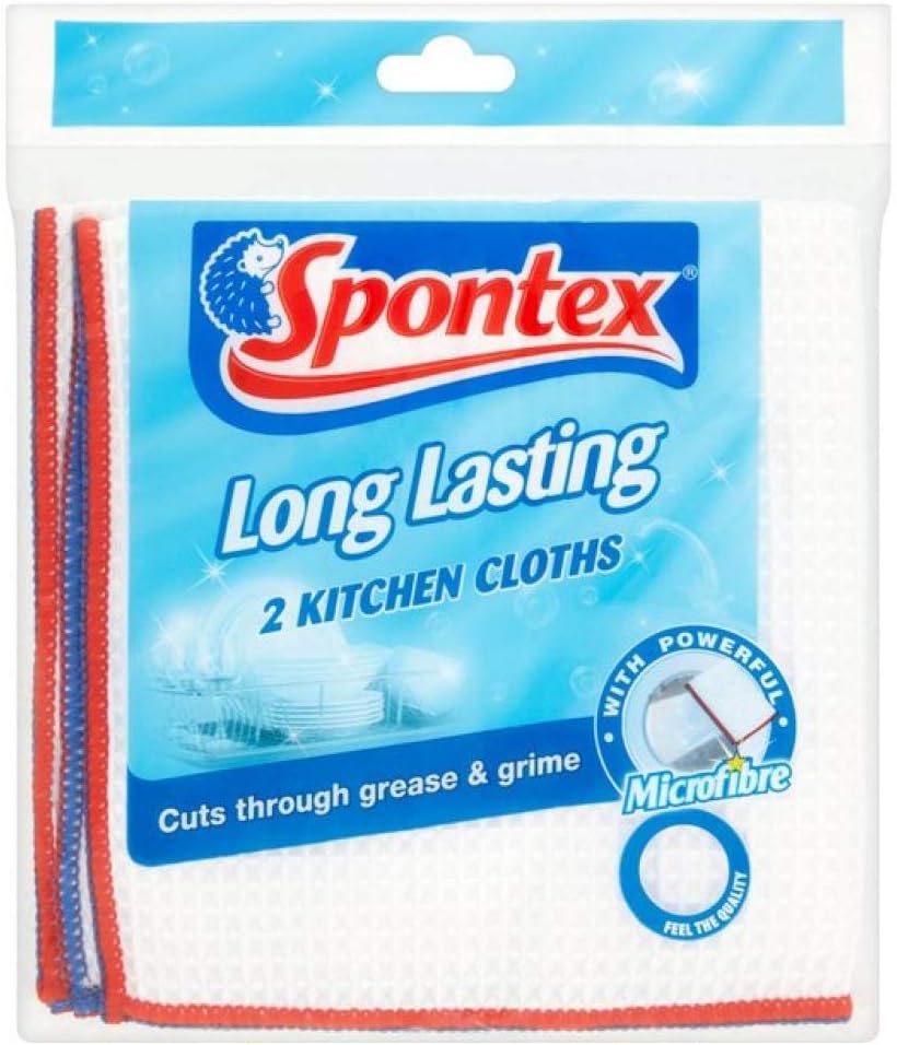 Spontex Long Lasting Kitchen Cloths 36 x 36 cm Microfibre 2 Pack