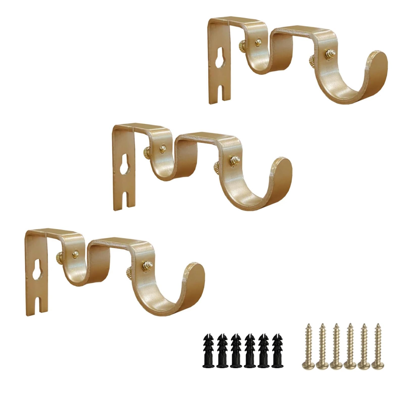 Photo 1 of Shonmogar Double Curtain Rod Bracket 3 Pack Metal Curtain Rod Holders for Wall,Sturdy Double Rod Curtain Brackets for 1" and 5/8" Rod,Wall Curtain Rod Bracket for Home Living Room Decor, Gold