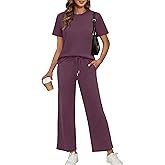 XIEERDUO Women's Side Slit Lounge Sets 2026 Fashion 2 Piece Travel Outfits Cozy Loungewear Wide Leg Tracksuits S-3XL