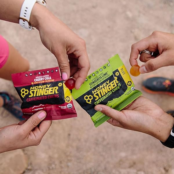 HONEY STINGER ORGANIC CAFFEINATED ENERGY CHEW VARIETY PACK OF 12, 6 PACKS EACH OF CHERRY COLA & STINGERITA LIME, GLUTEN FREE, FOR EXERCISE, ENDURANCE & PERFORMANCE, SPORTS NUTRITION FOR HOME & GYM
